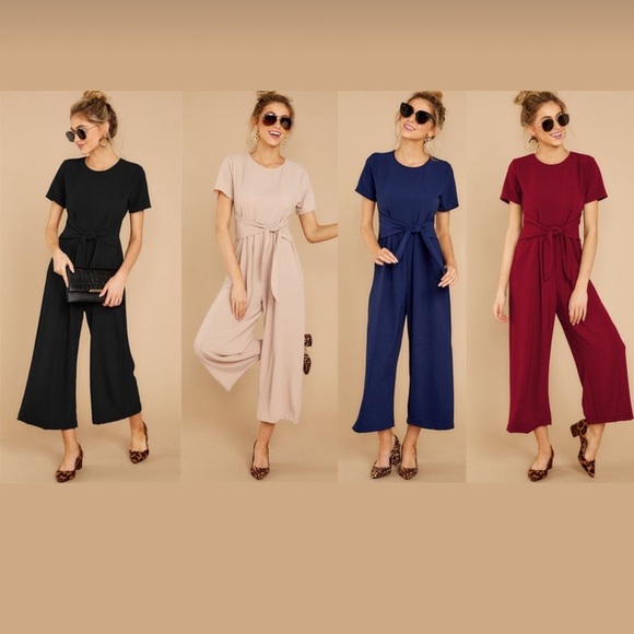 QEARAL olive green short sleeves wide leg lightweight jumpsuit‎ Sz L - Picture 9 of 9